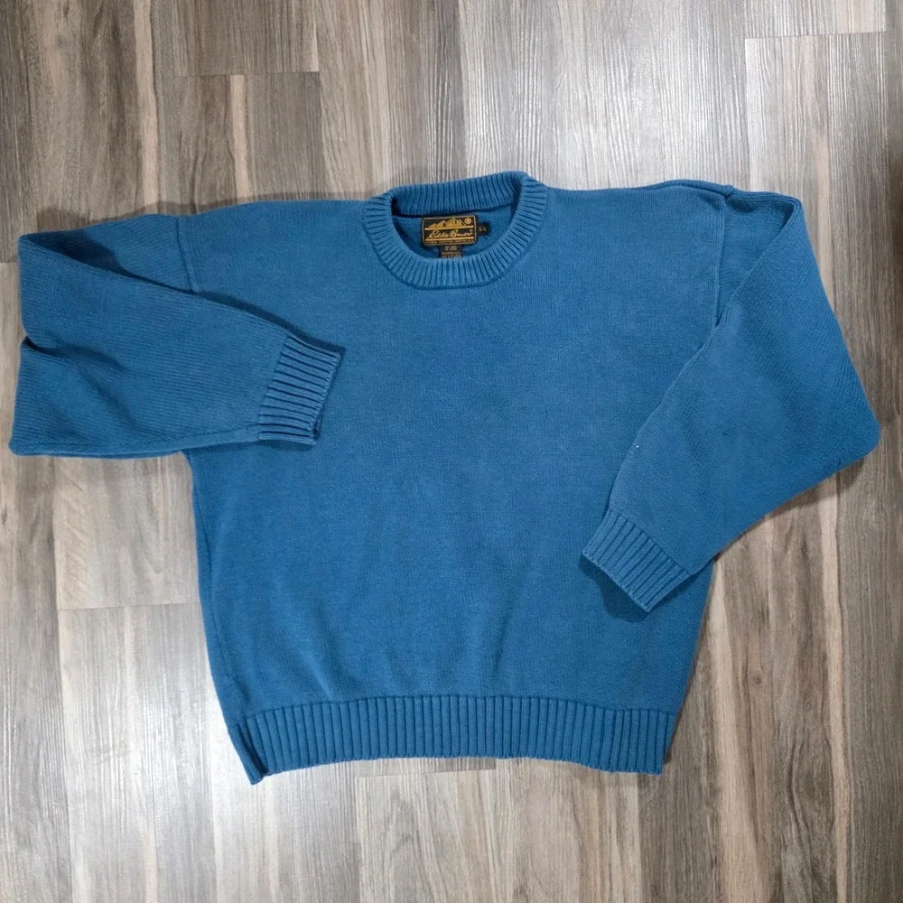 Eddie Bauer Mens Blue 100% Cotton Crewneck Ribbed Knit Sweater Size Large - Picture 1 of 11